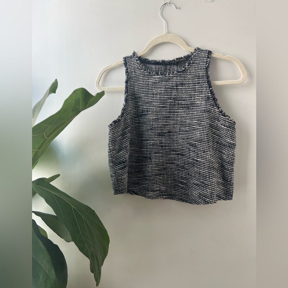Zara blue tweed cropped racer tank // size small